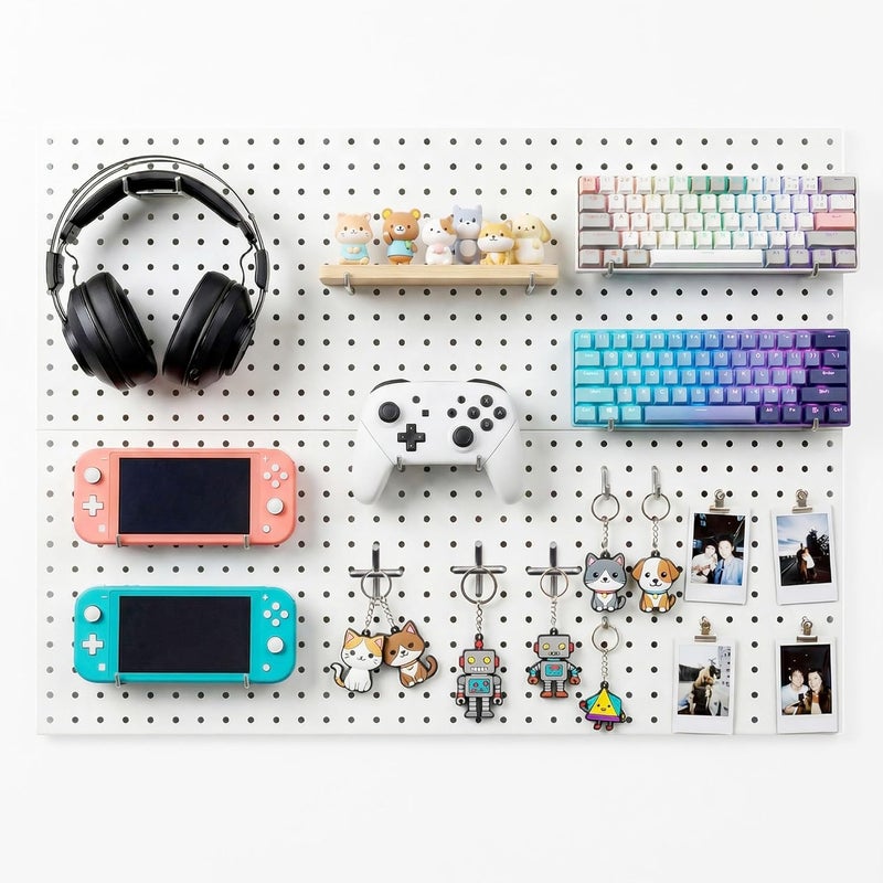 Spampur Peg Board, 4 Pack Metal Peg Board Panels, White PegBoard Wall Organizer for Gaming Room, Office, Craft Room Storage and Organization, Garage Tool Storage, SewingRoom, Workbench - Image 1